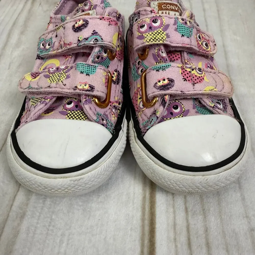 Kids Converse All Star Pink Owl Print‎ Velcro Sneakers Toddler Size 5